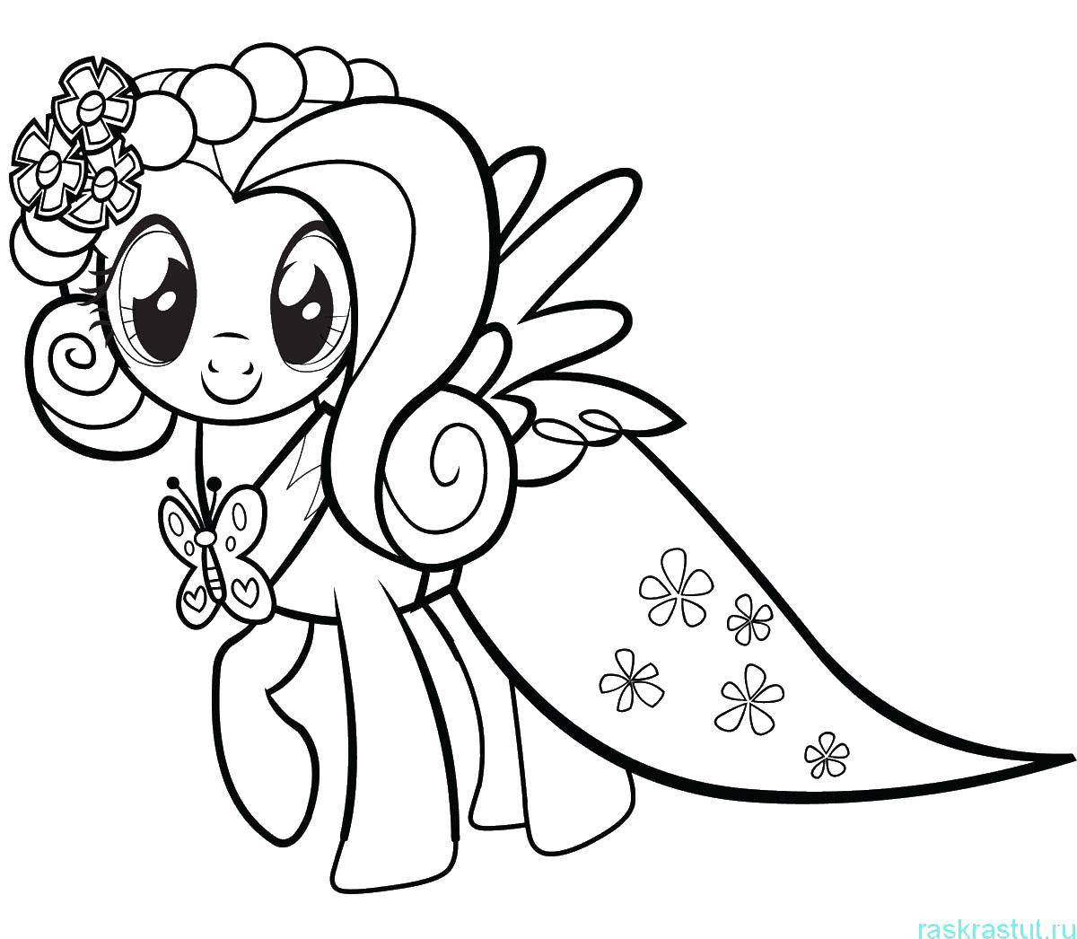 Coloring Fluttershy in dress. Category my little pony. Tags:  ponies.