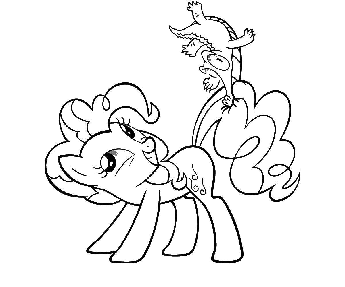 Coloring The crocodile on the tail of a pony. Category Ponies. Tags:  Pony, My little pony, crocodile.
