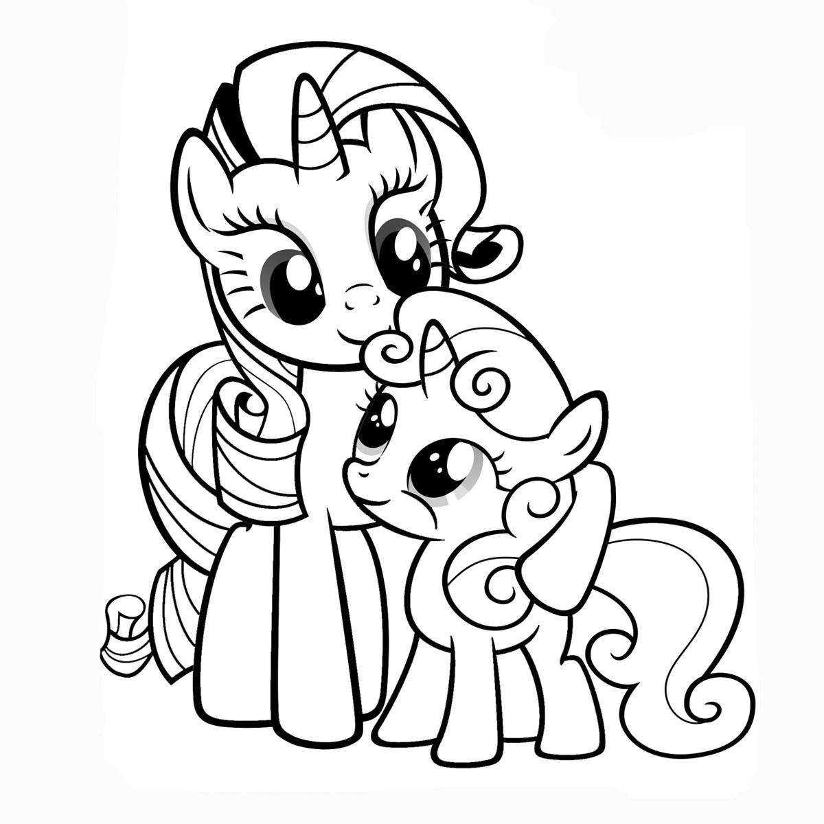 Название: Раскраска Пони и малышка-пони. Категория: мой маленький пони. Теги: Пони, "My little pony".