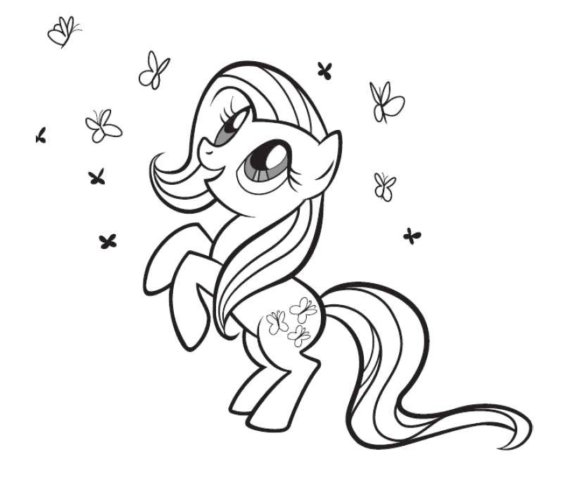 Название: Раскраска Пони из my little pony играет с бабочками. Категория: Пони. Теги: Пони, "My little pony".