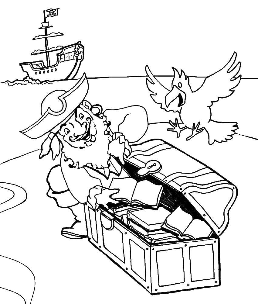 Название: Раскраска Пират нашёл клад на острове. Категория: Пираты. Теги: Пират, остров, сокровища.
