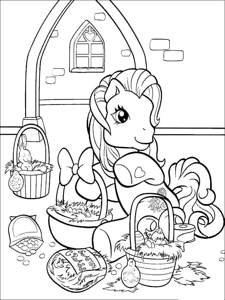 Название: Раскраска Пони из my little pony с пасхальными яйцами. Категория: Пони. Теги: Пони, "My little pony", Пасха.