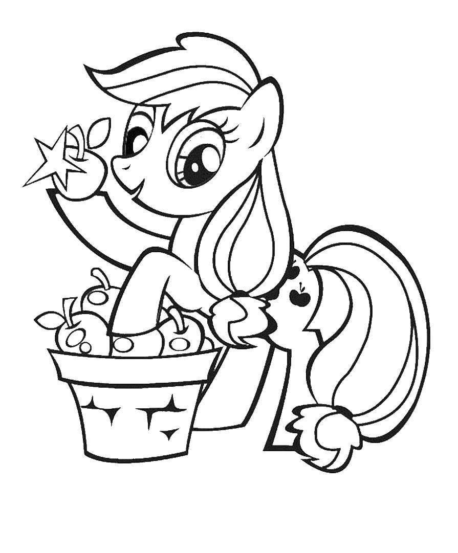 Название: Раскраска Пони кушает яблочки. Категория: Пони. Теги: Пони, "My little pony".