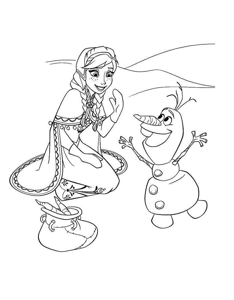 Название: Раскраска Анна и снеговик олаф. Категория: Диснеевские мультфильмы. Теги: Анна, Эльза.
