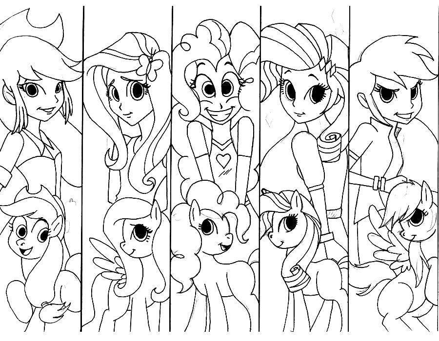 Coloring The girls and ponies. Category Ponies. Tags:  Pony, My little pony.