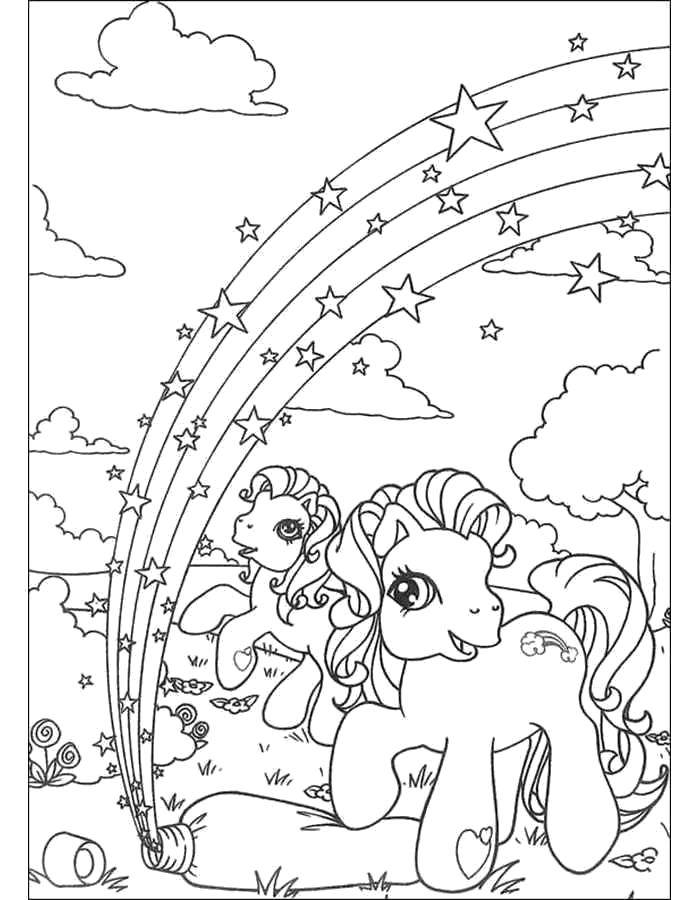 Название: Раскраска Пони и радуга. Категория: Пони. Теги: Пони, "My little pony".