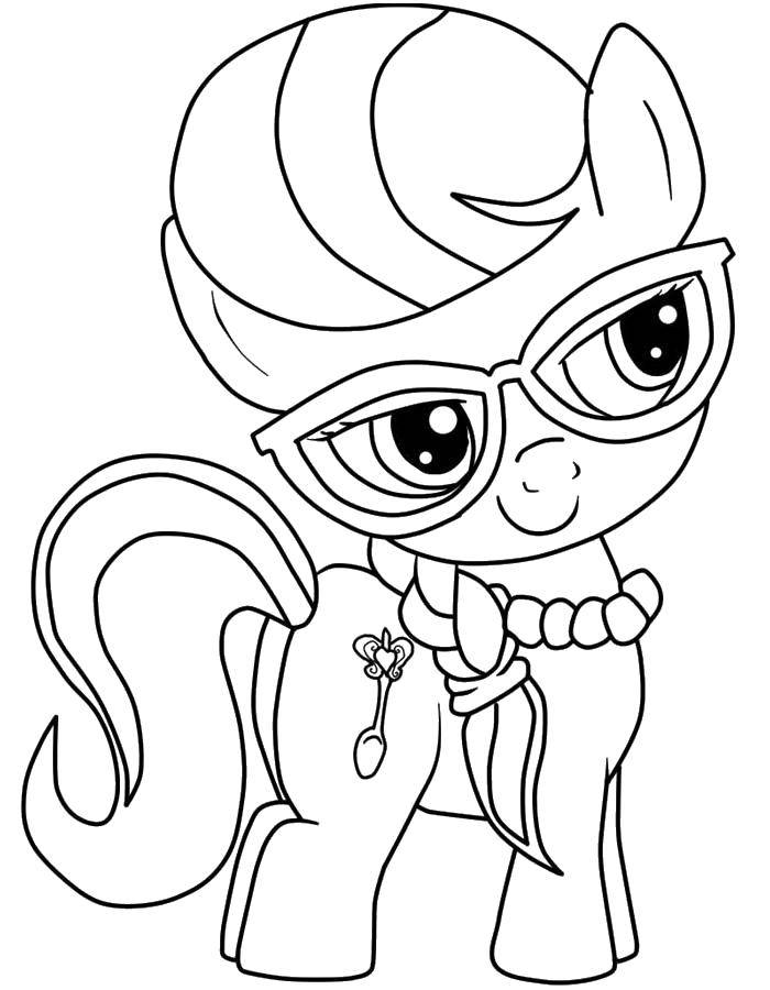 Название: Раскраска Пони из my little pony в очках. Категория: мой маленький пони. Теги: Пони, "My little pony".