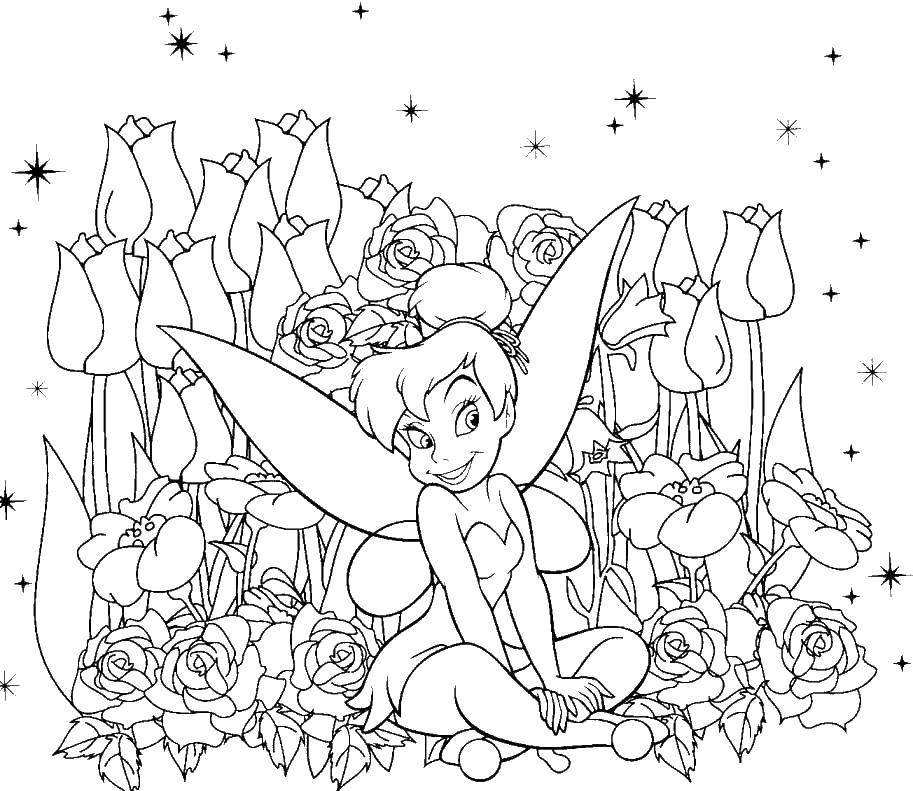 Coloring Tinker bell sitting. Category fairies. Tags:  fairy, Dindin.