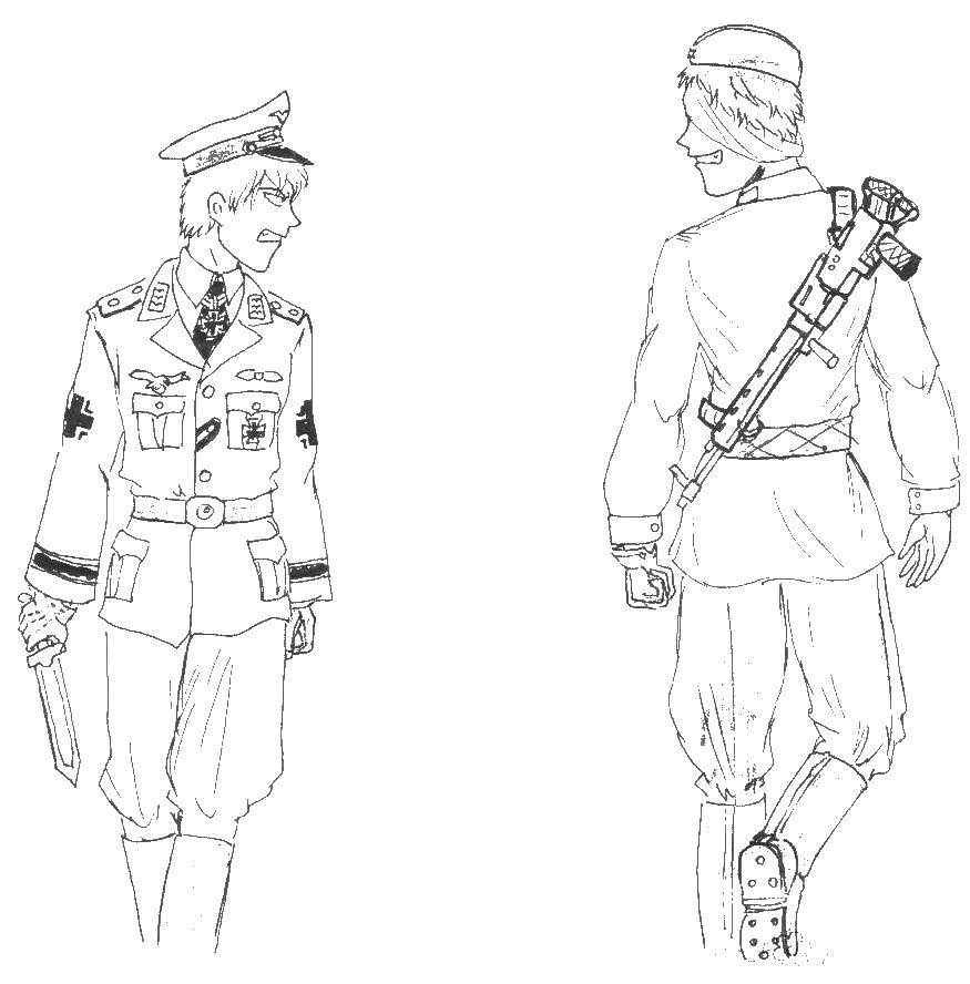 Название: Раскраска Аниме солдаты. Категория: аниме. Теги: Аниме. солдаты.