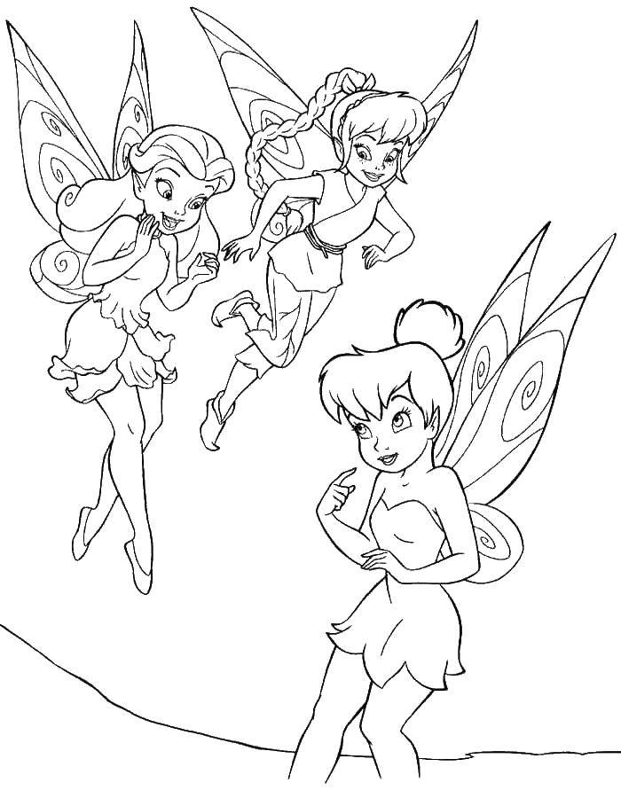 Coloring Tinker bell and her friends. Category fairies. Tags:  fairy, Dindin.