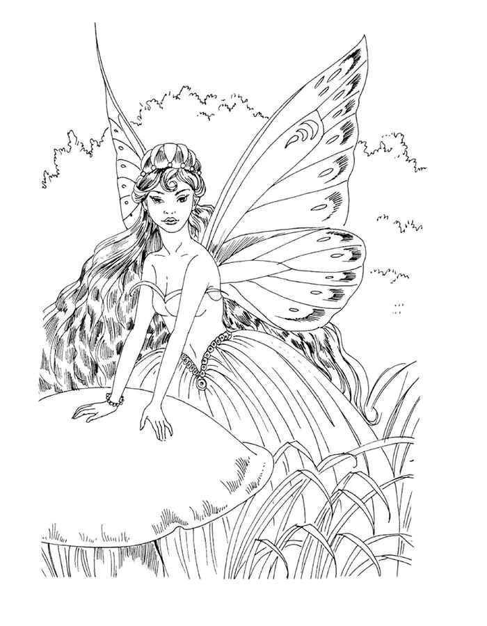 Coloring Fairy on the mushroom. Category fairies. Tags:  Fairy, forest, fairy tale.