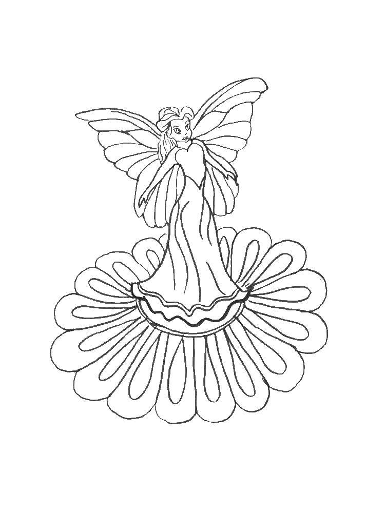 Название: Раскраска Фея на цветке. Категория: феи. Теги: фея, цветы.