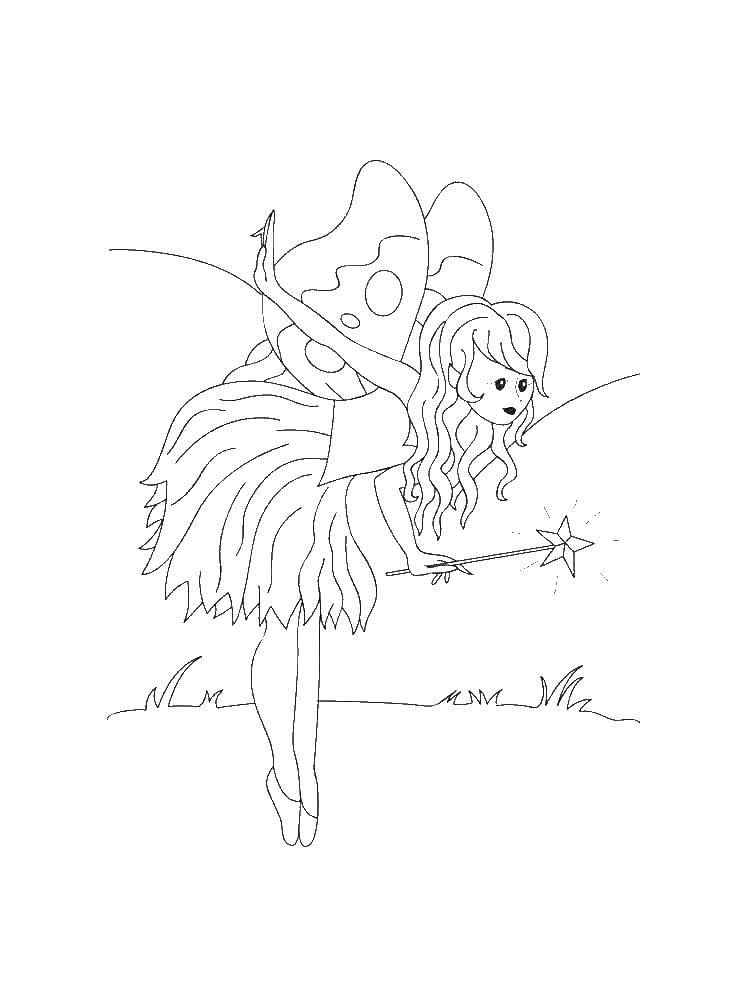Coloring Fairy with magic wand. Category fairies. Tags:  fairy.