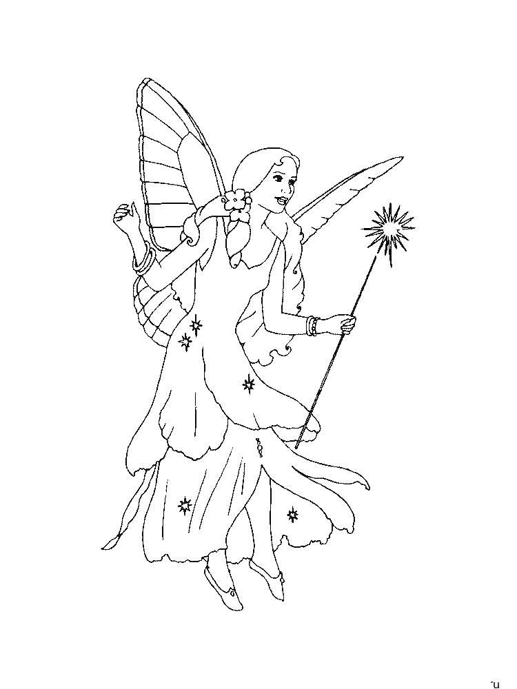 Coloring Fairy with magic wand. Category fairies. Tags:  fairy.