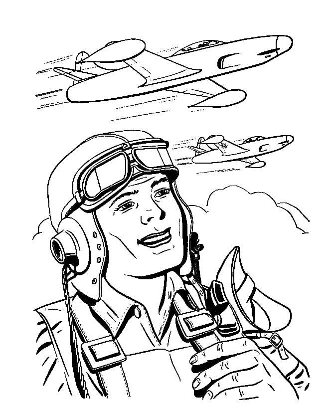 Coloring Pilot and aircraft. Category military. Tags:  pilot, aircraft.