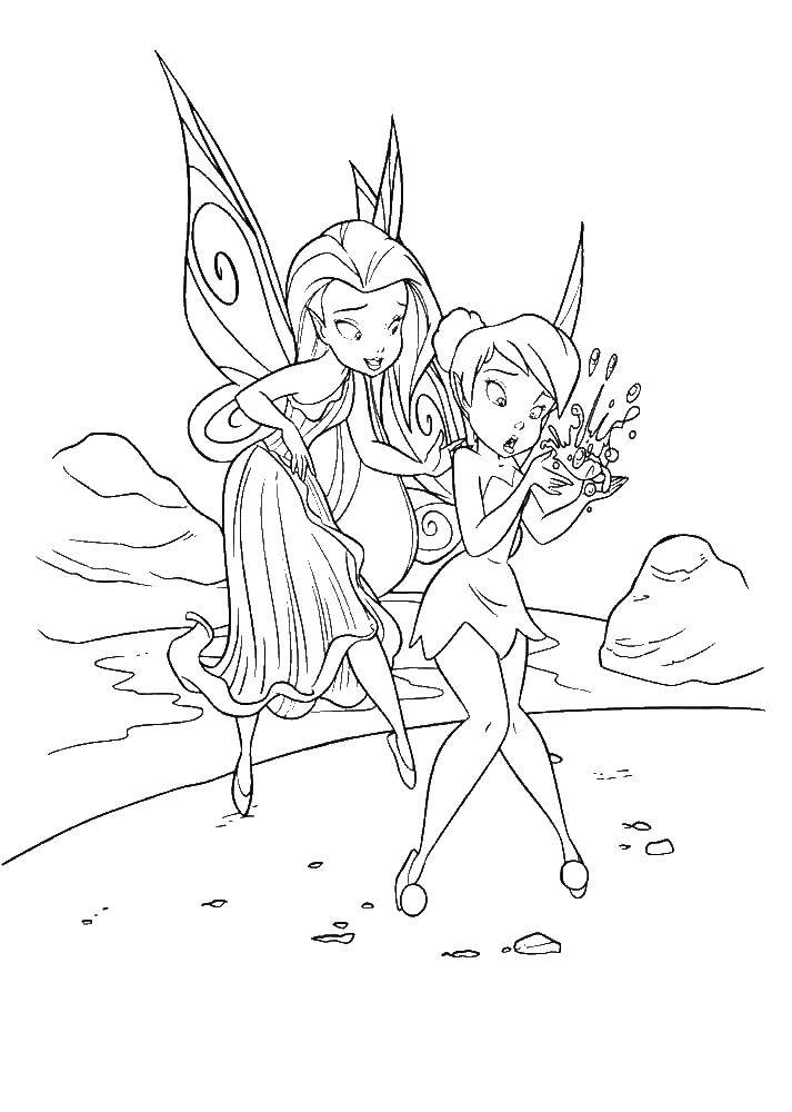 Coloring Tinker bell and silvermist. Category fairies. Tags:  fairies.