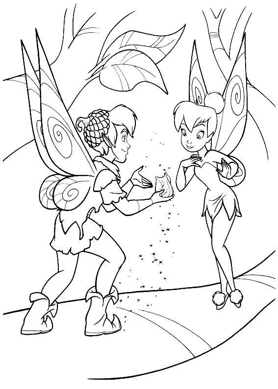 Coloring Tinker bell and fairy dust. Category fairies. Tags:  fairy, Dindin.