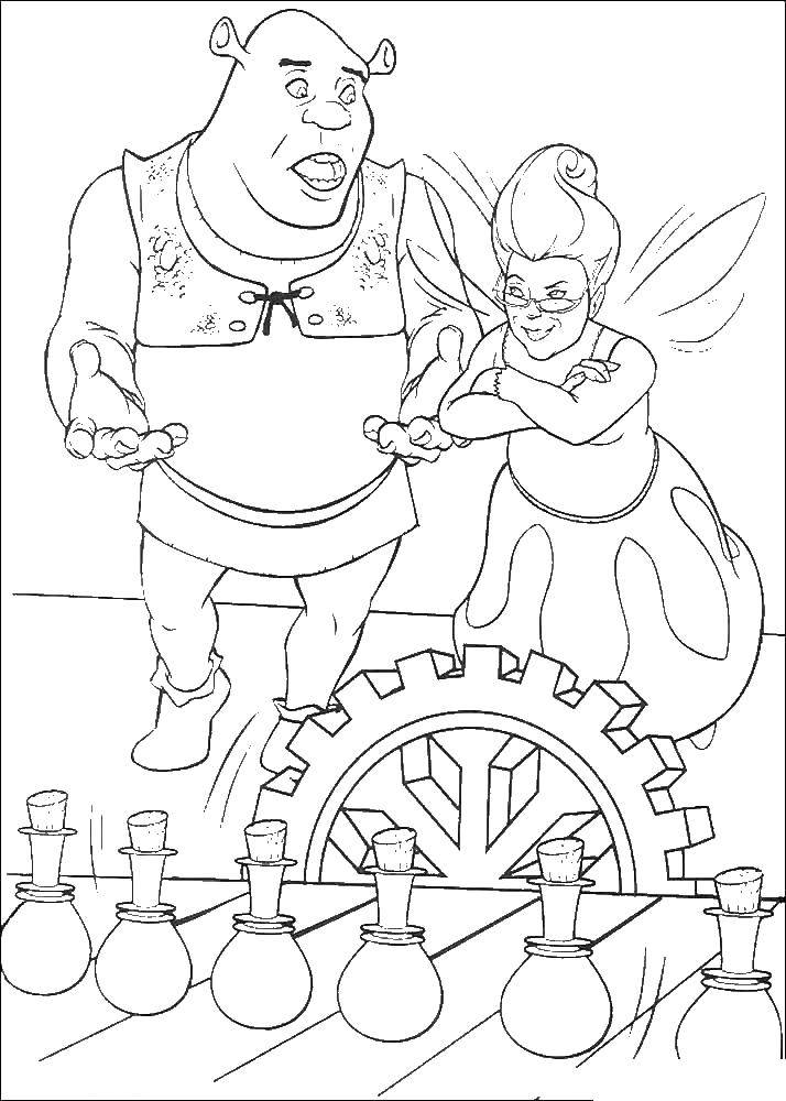 Coloring Shrek and fairy godmother. Category Shrek.. Tags:  Shrek, fairy, Fiona.