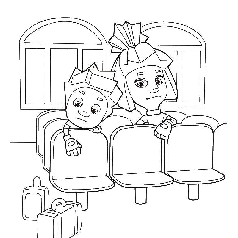 Coloring Simka and Nolik waiting with suitcases. Category fixico. Tags:  fixico.