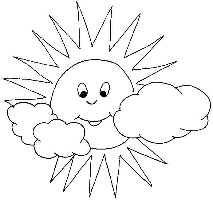 Название: Раскраска Солнце в тучках. Категория: погода. Теги: облачно, тучи, солнце.
