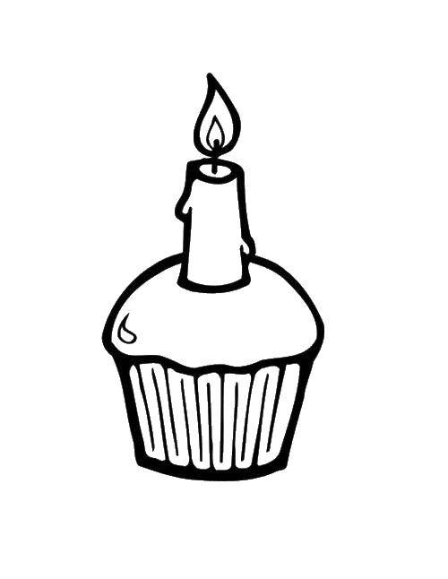 Coloring A cupcake with a candle. Category cakes. Tags:  Cake, food, holiday.