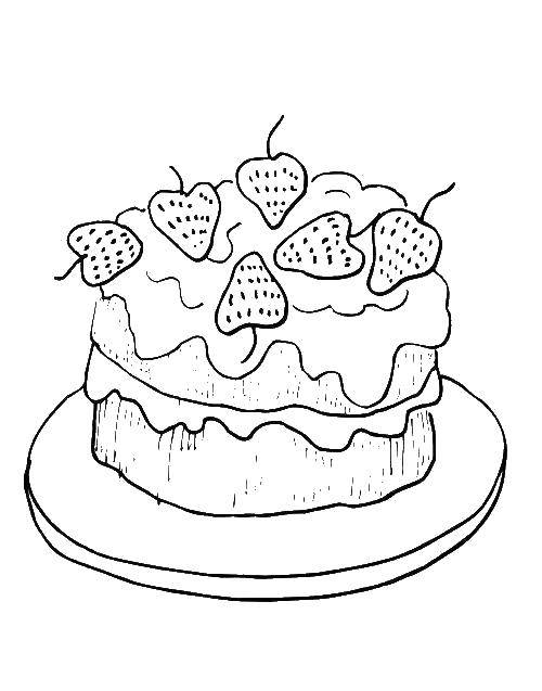 Название: Раскраска Клубничный тортик. Категория: торты. Теги: Торт, еда, праздник.