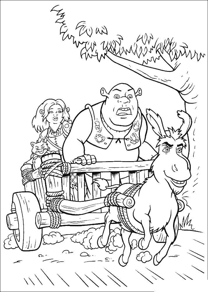 Coloring Shrek and Fiona go on the wagon. Category Shrek.. Tags:  Shrek, fairy, Fiona, donkey.