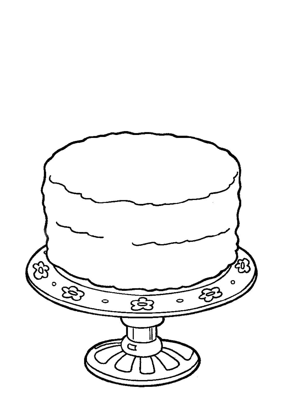 Название: Раскраска Торт на тарелочке. Категория: торты. Теги: Торт, еда, праздник.