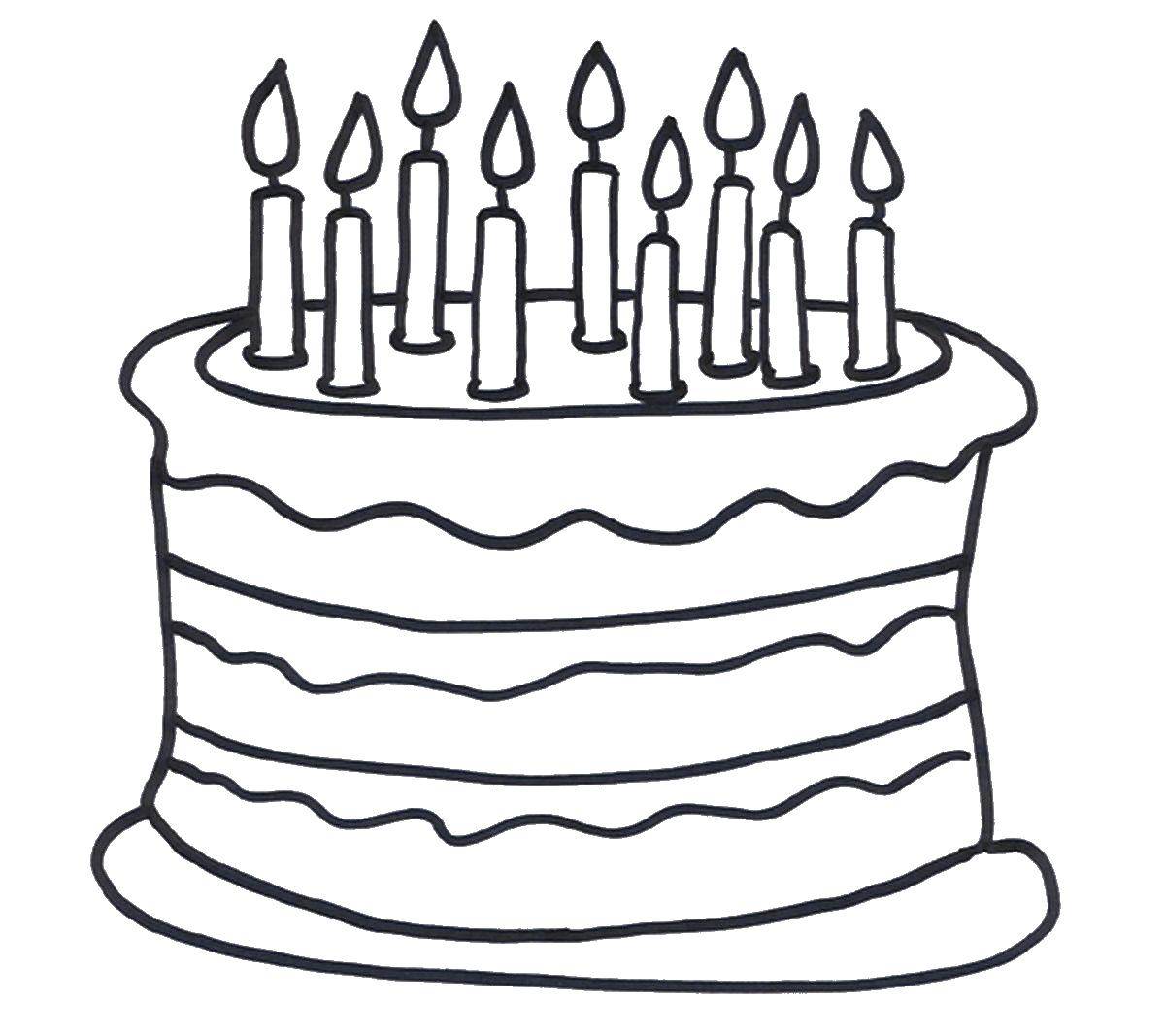 Название: Раскраска Торт со свечками. Категория: торты. Теги: торт.