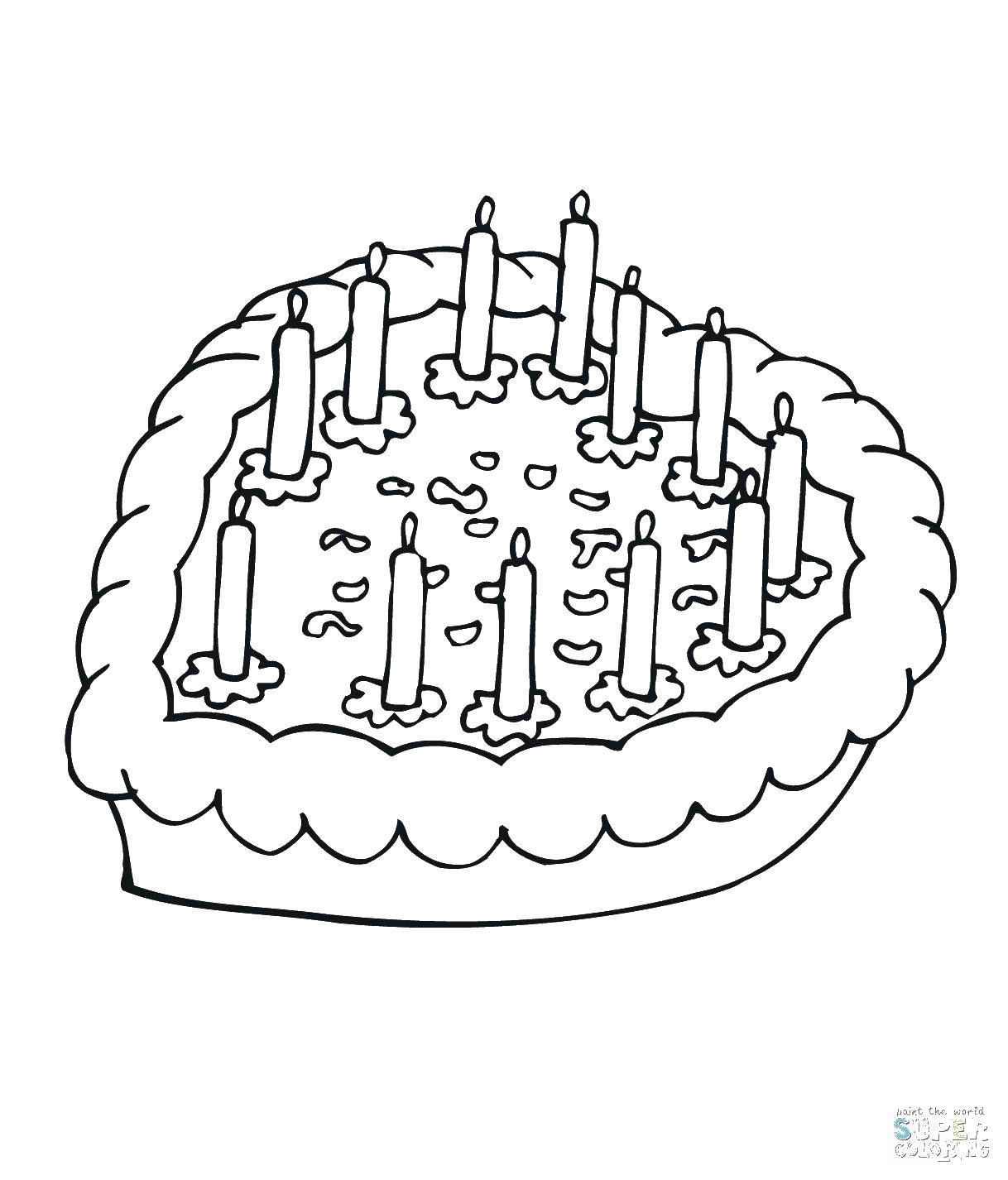 Название: Раскраска Торт со свечками. Категория: торты. Теги: торт, свечки.