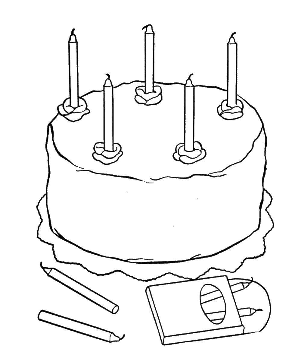 Название: Раскраска Торт со свечками. Категория: торты. Теги: торт, свечи.