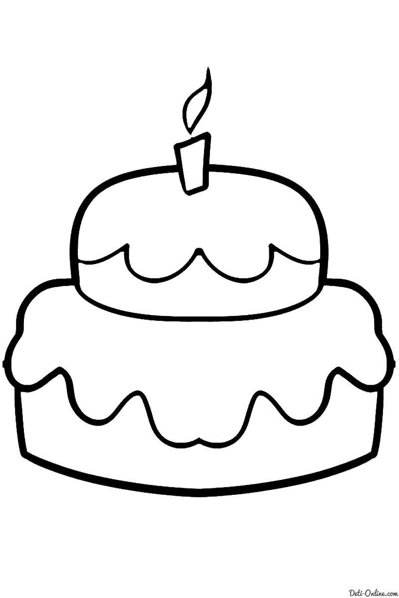 Название: Раскраска Торт со свечкой. Категория: торты. Теги: торт, 1 год.