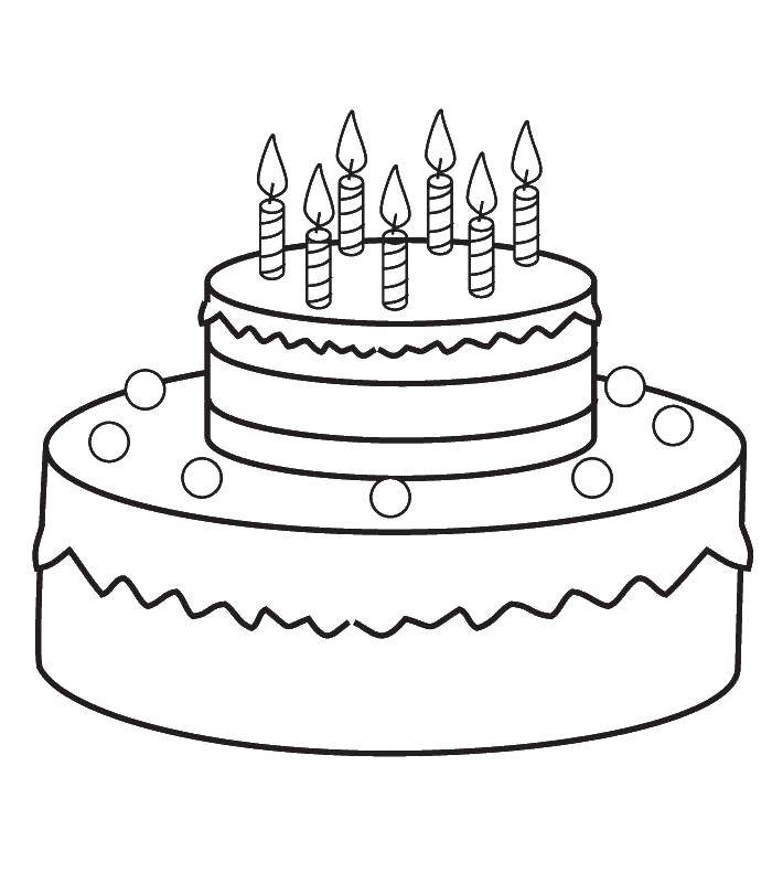 Название: Раскраска Тортик на день рождения. Категория: торты. Теги: Торт, еда, праздник.