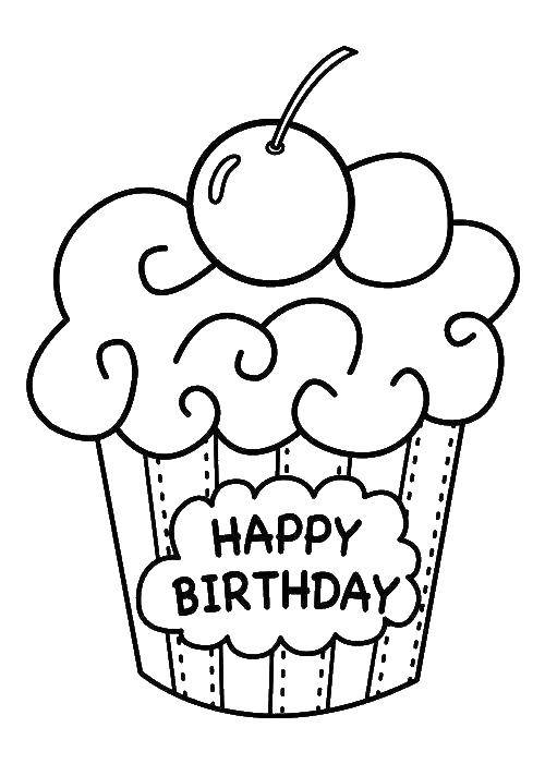 Название: Раскраска Дессерь на день рождения. Категория: торты. Теги: Торт, еда, праздник.