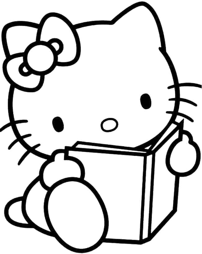 Coloring Hello kitty reading a book. Category simple coloring. Tags:  Hello Kitty.