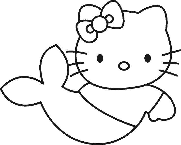Coloring Hello kitty mermaid. Category simple coloring. Tags:  Hello kitty, little mermaid.