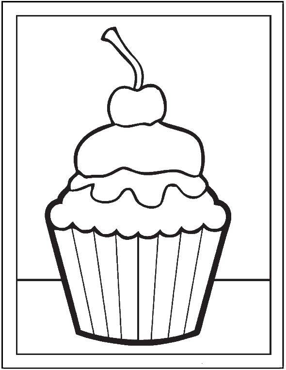 Coloring Cupcake with cherry. Category cakes. Tags:  Cake, food, holiday.