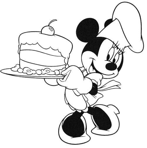 Название: Раскраска Минни маус с тортиком. Категория: торты. Теги: Торт, еда, праздник.