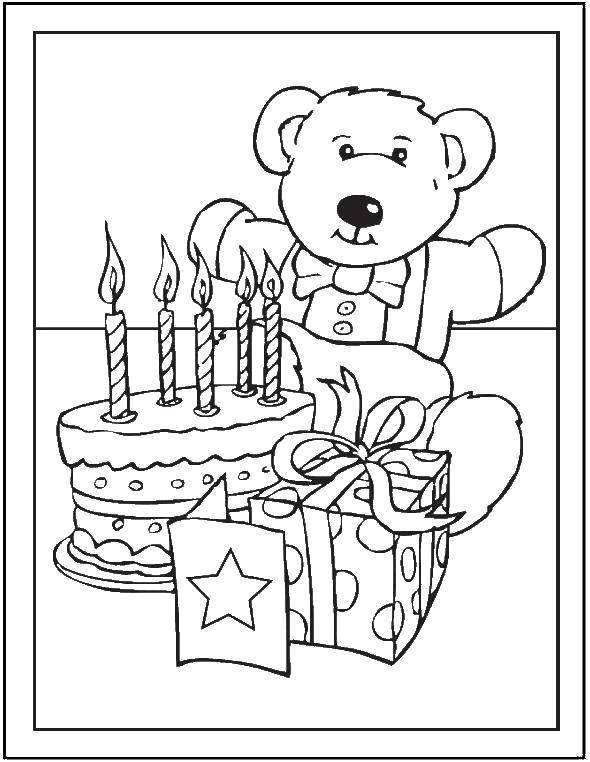 Название: Раскраска Открытка ко дню рождения. Категория: открытки. Теги: Поздравление, День Рождения, тортик.