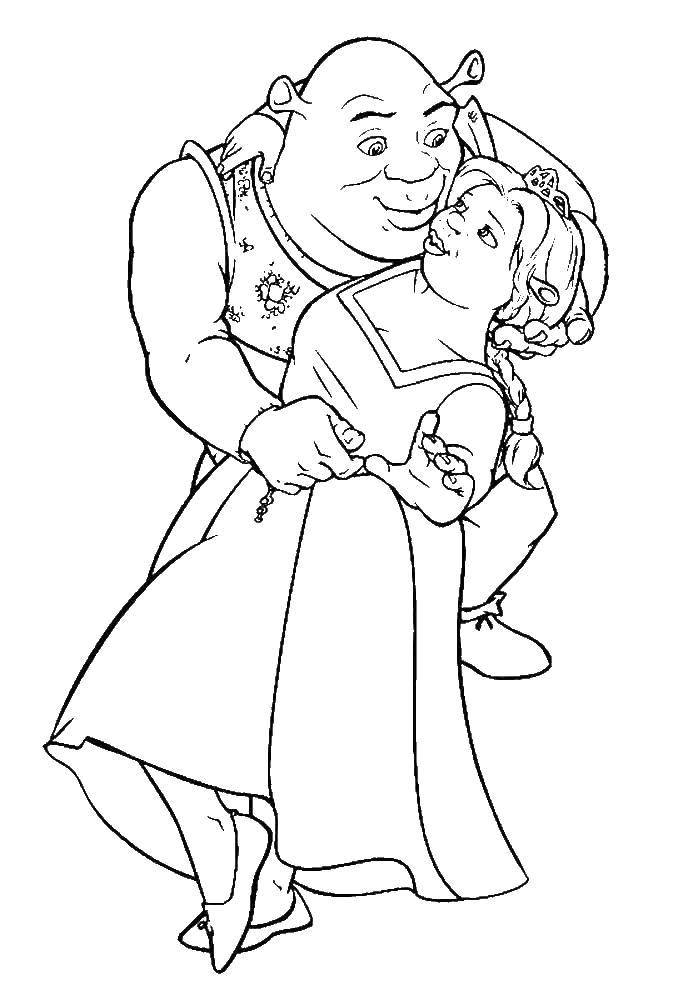 Coloring Shrek and Fiona. Category Disney cartoons. Tags:  Disney, Shrek, Fiona.