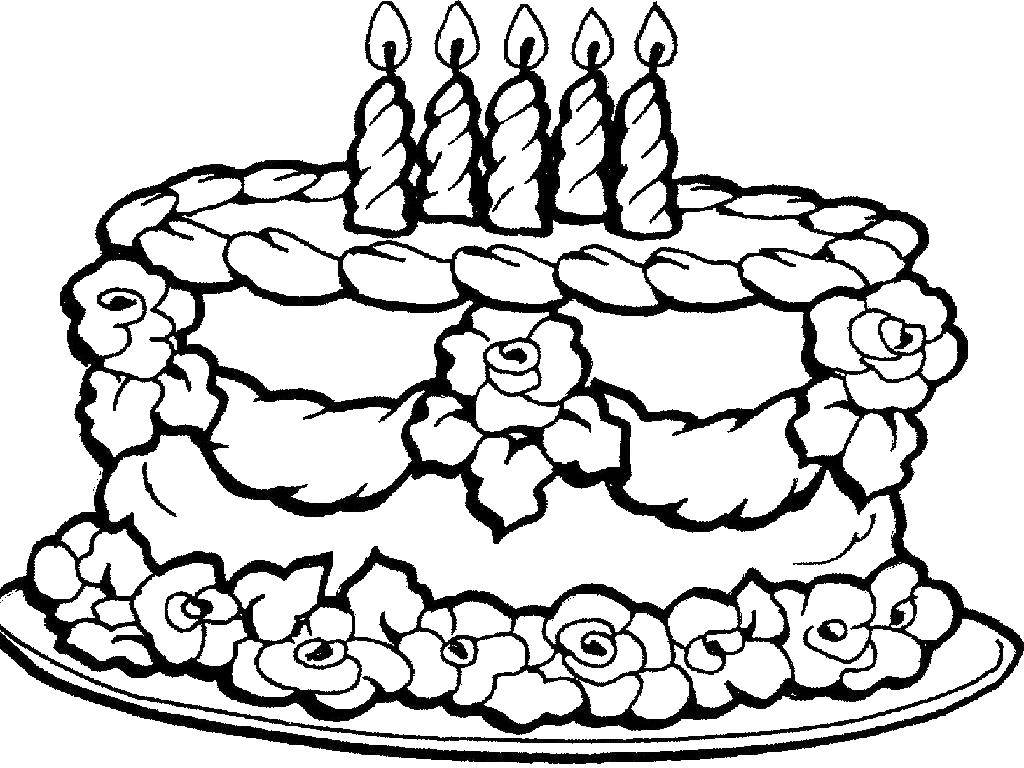 Название: Раскраска Украшенный торт с розами. Категория: торты. Теги: Торт, еда, праздник.
