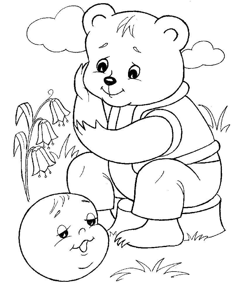 Coloring Bun and bear. Category Fairy tales. Tags:  gingerbread man, bear.