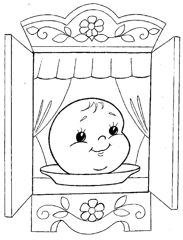 Coloring Kolobok on the window. Category Fairy tales. Tags:  gingerbread man , Fox.
