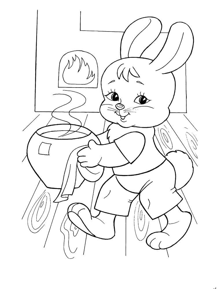 Coloring Bunny preparing dinner. Category tale Teremok. Tags:  Tale, Teremok.