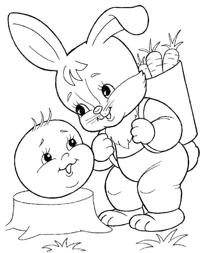 Coloring Bunny and gingerbread man. Category Fairy tales. Tags:  Fairy Tales, Gingerbread Man.