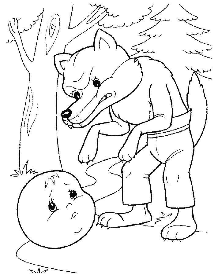 Название: Раскраска Колобок и волк. Категория: колобок. Теги: Сказки, Колобок.