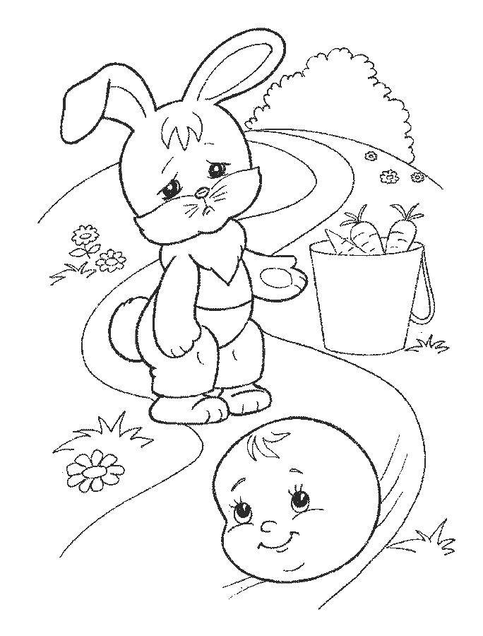 Coloring Kolobok rolled away from the Bunny. Category gingerbread man . Tags:  Fairy Tales, Gingerbread Man.
