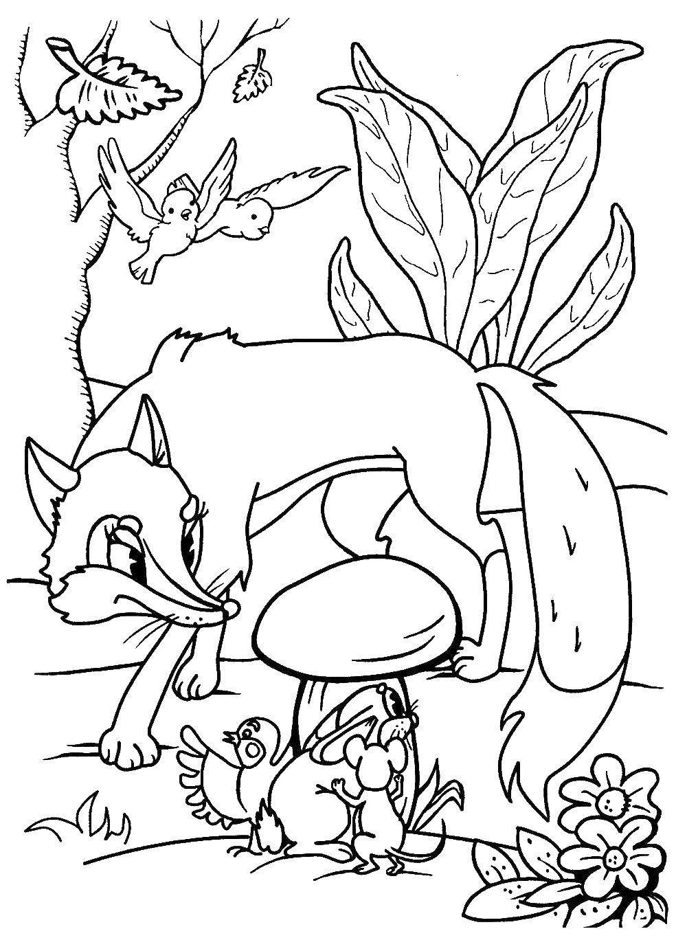 Coloring Fox is looking for a Bunny. Category Fairy tales. Tags:  Fox, hare.