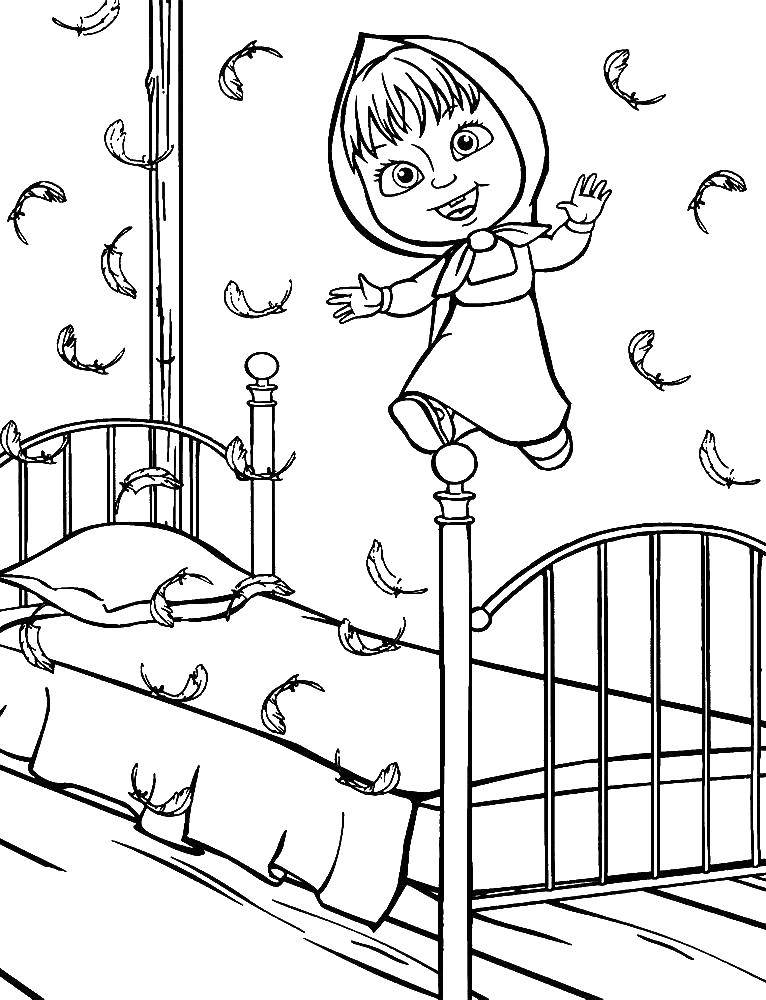 Coloring Masha jumping on the bed. Category Masha and the bear. Tags:  Masha, Bear.