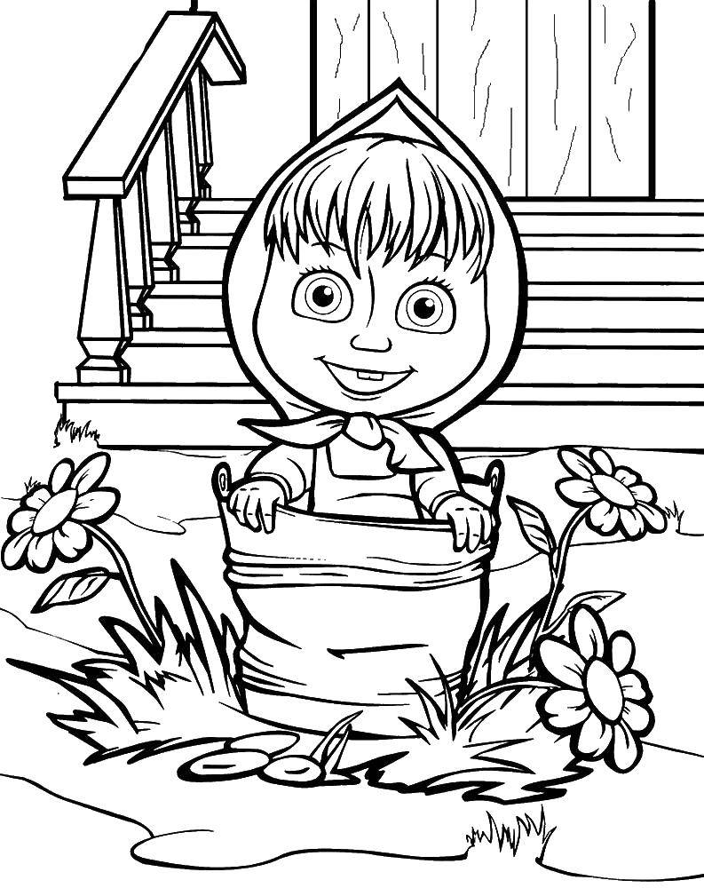 Coloring Mary jumps into the bucket. Category Masha and the bear. Tags:  Masha, Bear.